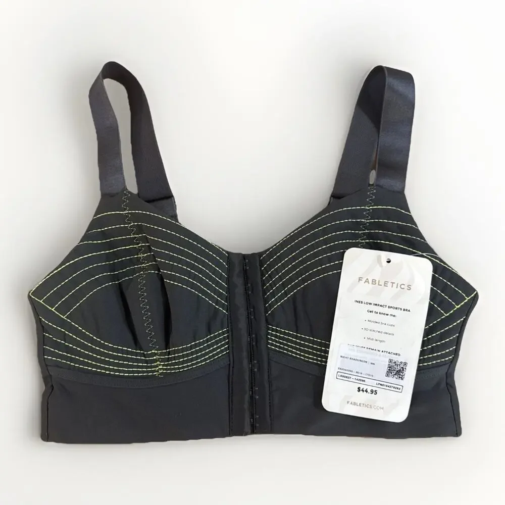 NWT Fabletics Ines Low Impact Sports Bra Womens XXS Gray Yellow Trim